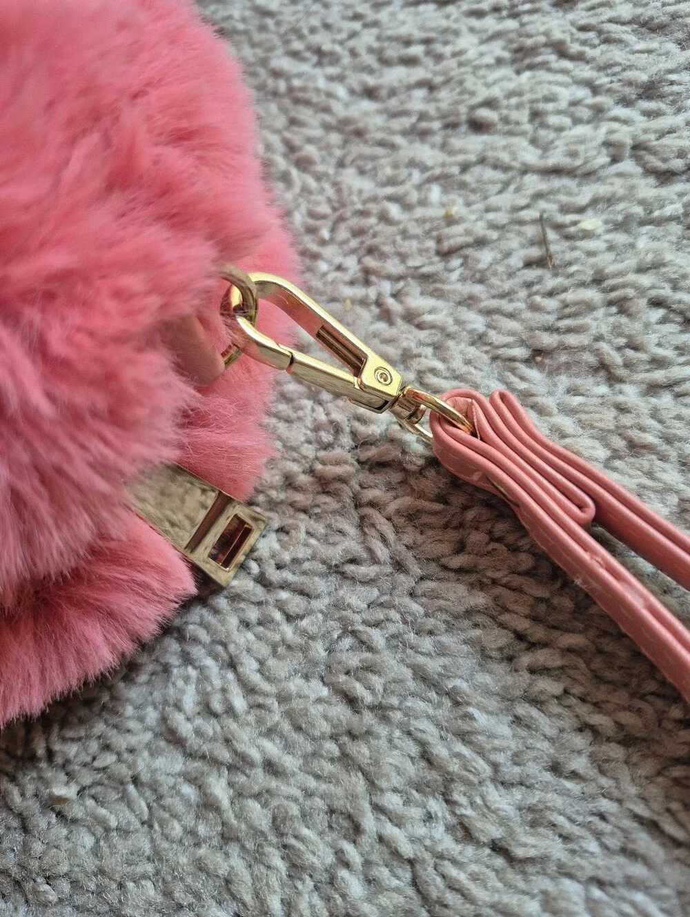 Free People Hot Coral Pink Faux Fur Wristlet